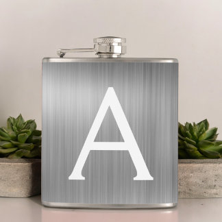 Flasques Monogramme en métal brossé argent Nom et initiale