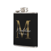 Flasques Monogramme en or noir métallique à script simple (Gauche)