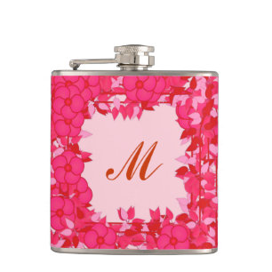 Flasques Monogramme encadré de fleurs - fuchsia et rose