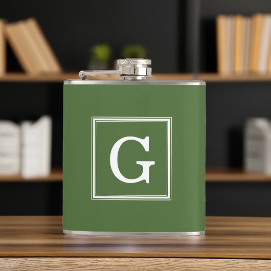 Flasques Monogramme encadré vert olive