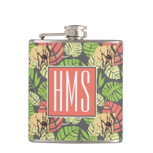 Flasques Monogramme exotique de feuille et d'éléphants | de (Devant)