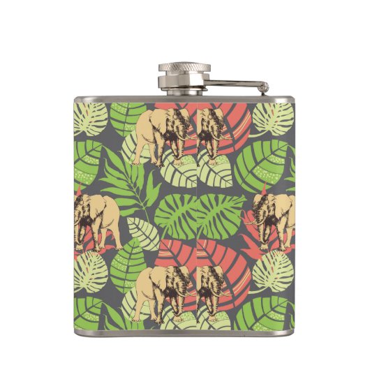 Flasques Monogramme exotique de feuille et d'éléphants | de (Dos)