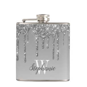 Flasques Monogramme Faux Paillettes Argent Élégant qui Dégo