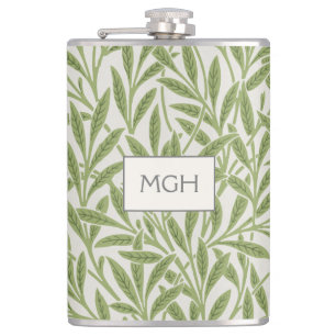 Flasques Monogramme Feuilles de Saule Vert Vintage