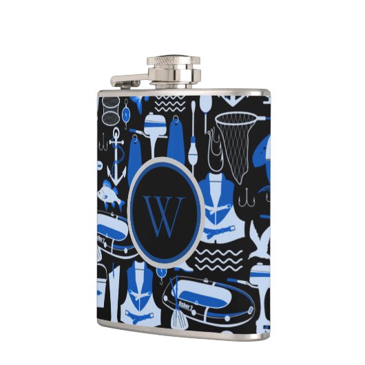 Flasques Monogramme Gone Pêche Motif bleu (Gauche)