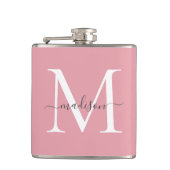 Flasques Monogramme gris blanc rose simple Nom du script (Devant)
