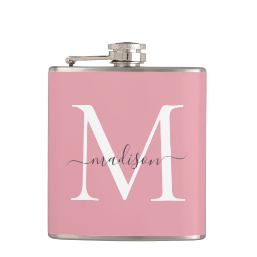 Flasques Monogramme gris blanc rose simple Nom du script (Devant)