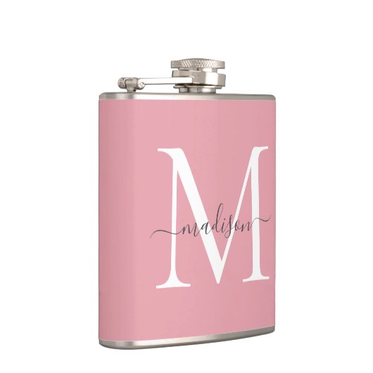 Flasques Monogramme gris blanc rose simple Nom du script (Droite)