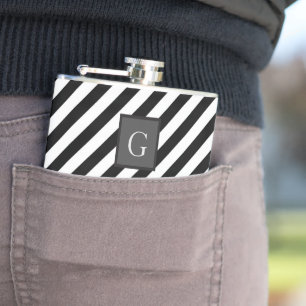 Flasques Monogramme Groomsman Best Man Black White Stripe