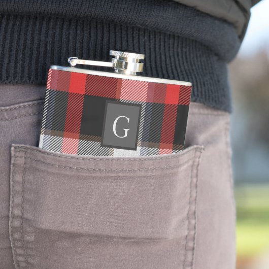 Flasques Monogramme Groomsmans Best Man Red Grey Tartan Bla (En situation)