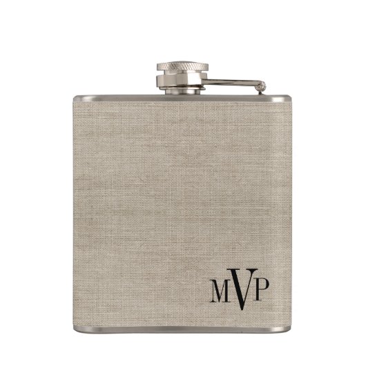 Flasques Monogramme Hipster Black Sugar Crâne sur Burlap (Dos)