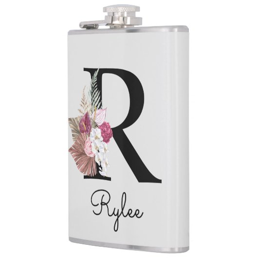 Flasques Monogramme initial R rose Boho Girly Floral (Gauche)
