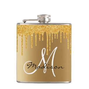 Flasques Monogramme Jaune Parties scintillant d'or gouttes 