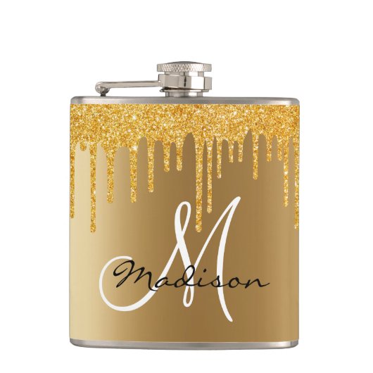 Flasques Monogramme Jaune Parties scintillant d'or gouttes (Devant)