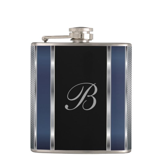 Flasques Monogramme Maillage en argent et bleu foncé (Devant)