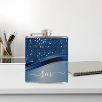 Monogramme manuscrit Bleu marine Paillettes métall