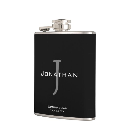 Flasques Monogramme masculin noir et blanc Initiale + Nom (Gauche)