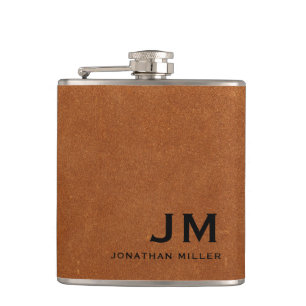 Flasques Monogramme minimaliste moderne Sable Cuir Brown