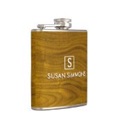 Flasques Monogramme moderne avec nom sur bois (Droite)
