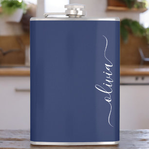 Flasques Monogramme moderne bleu marine et blanc