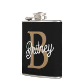 Flasques Monogramme moderne élégant Nom Black Gold Script (Gauche)