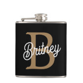 Flasques Monogramme moderne élégant Nom Black Gold Script (Devant)