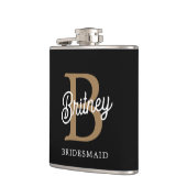 Flasques Monogramme moderne élégant Nom Black Gold Script (Gauche)