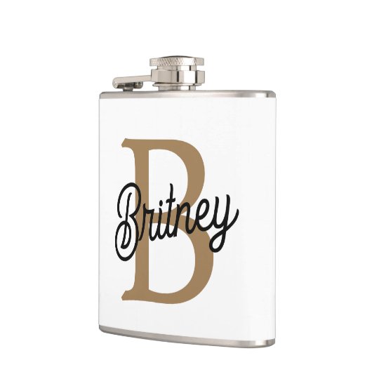 Flasques Monogramme moderne élégant Nom Black Gold Script (Gauche)