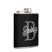 Flasques Monogramme moderne élégant Nom noir Gris noir Scri (Droite)