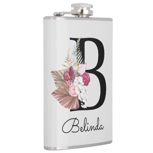 Flasques Monogramme Moderne Fleur Initiale B Rose (Droite)