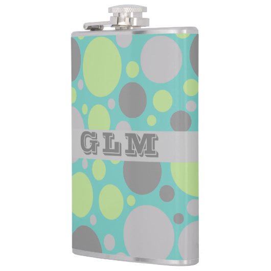 Flasques Monogramme moderne gris et bulles vertes (Gauche)