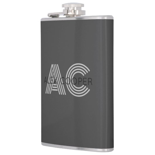 Flasques Monogramme moderne noir et gris (Gauche)