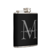 Flasques Monogramme moderne noir gris argenté Nom du script (Droite)