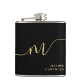 Flasques Monogramme moderne Script Calligraphie Black Gold (Devant)
