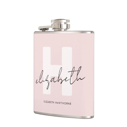 Flasques Monogramme moderne Script Girl Blush rose initial (Gauche)