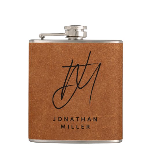 Flasques Monogramme moderne tendance Sable Brown en cuir fi (Devant)