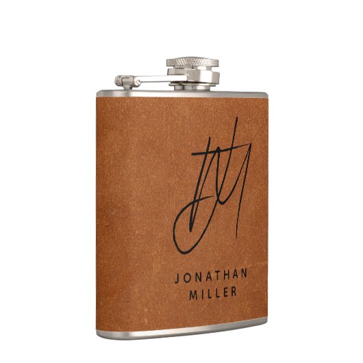 Flasques Monogramme moderne tendance Sable Brown en cuir fi (Droite)