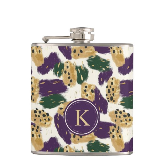 Flasques Monogramme Motif vert violet or brosses (Devant)