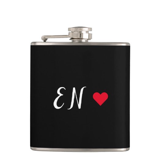 Flasques Monogramme Noir Coeur Rouge Script manuscrit (Devant)