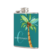 Flasques Monogramme Nom propre Élégant Palm Groomsmen Turqu (Gauche)