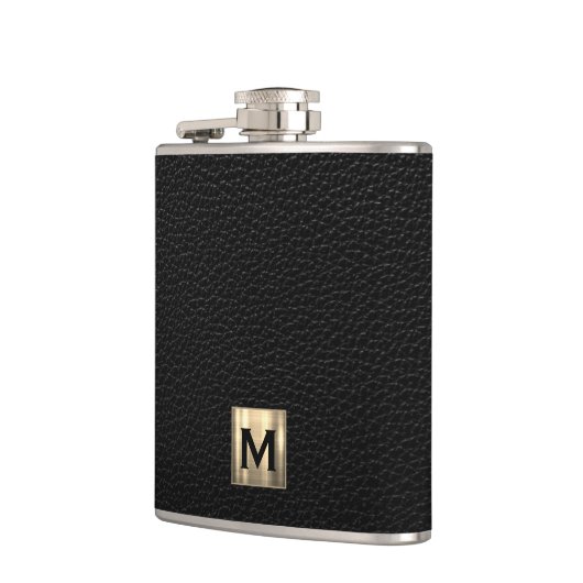 Flasques Monogramme or brossé en cuir noir (Gauche)