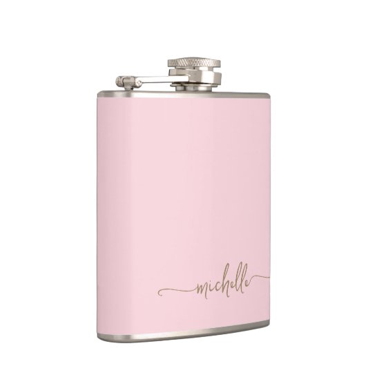 Flasques Monogramme Or élégant Nom Script Blush Pink (Droite)