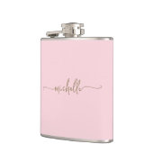 Flasques Monogramme Or élégant Nom Script Blush Pink (Gauche)