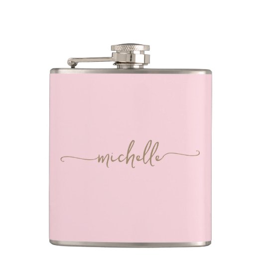 Flasques Monogramme Or élégant Nom Script Blush Pink (Devant)