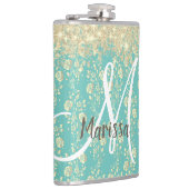 Flasques Monogramme or Floral sur Turquoise vert (Droite)