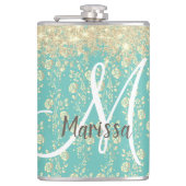 Flasques Monogramme or Floral sur Turquoise vert (Devant)