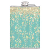 Flasques Monogramme or Floral sur Turquoise vert (Dos)