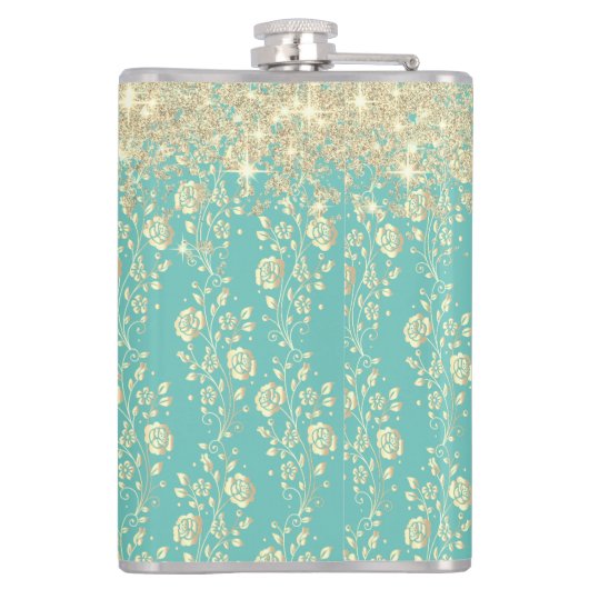 Flasques Monogramme or Floral sur Turquoise vert (Dos)