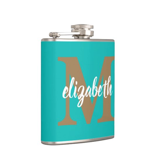 Flasques Monogramme or tendance Nom du script sur Turquoise (Droite)