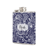 Flasques Monogramme Paisley Florale Bleu & Blanc (Gauche)